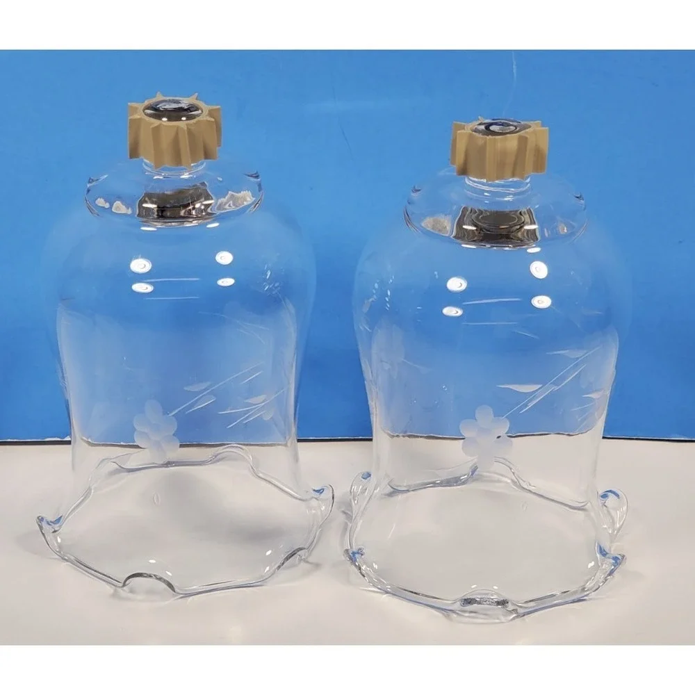 Glass Votive Cups Peg Candle Etched Butterfly & Flower VTG Home Interior QTY 2